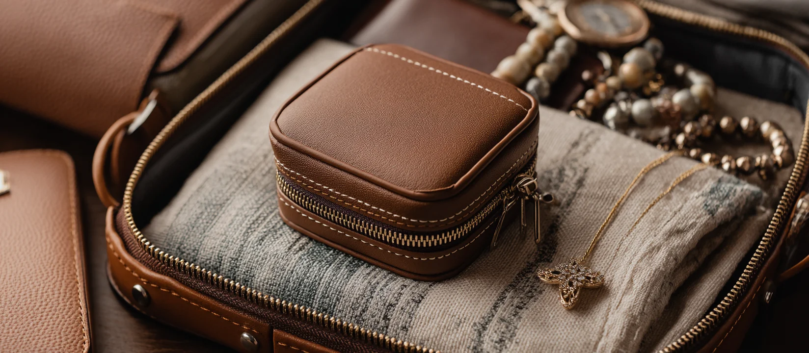 A beautiful travel jewelry box for organizing small items, like a jewelry box for necklaces only or jewelry boxes for earrings only.